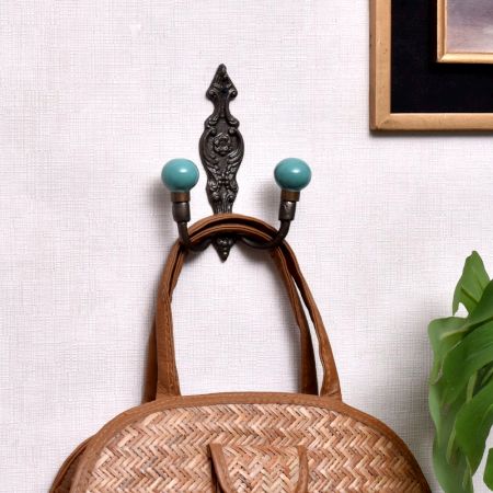 Solid Sea Green Ceramic Iron Wall Hooks